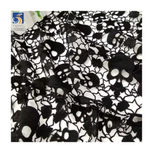 YX882 200gsm Halloween Black Milk Silk Embroidery Lace Embroidery Fabric Holiday Halloween Skull Net Mesh Fabric - 100%...