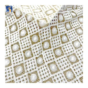 YX886 Customized Weight 150gsm Milk Silk Hollow Checkered Embroidery Water Soluble White Lace Fabric for Women's Shirt...