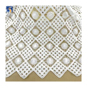 YX886 Customized Weight 150gsm Milk Silk Hollow Checkered Embroidery Water Soluble White Lace Fabric for Women's Shirt...
