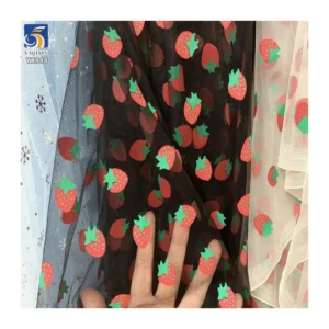 YX888 Summer Fruit Strawberry Print Fabric Polyester Tulle Mesh Strawberry Fabric for Clothing Skirt Little Girls 5 Yards...