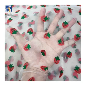 YX888 Summer Fruit Strawberry Print Fabric Polyester Tulle Mesh Strawberry Fabric for Clothing Skirt Little Girls 5 Yards...