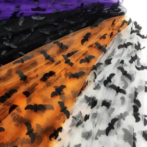 YX892-1 Holidays Tulle Purple/Orange Embroidered Halloween Bat Mesh Tulle Fabric for Girls Skirt Decoration - 100%...