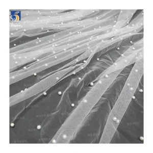 YX893-1 Online Wholesale 118 Inches 3D Beads Pearls Tulle Fabric Bridal 100 Polyester White 3D Mesh Fabric Wedding Tulle...