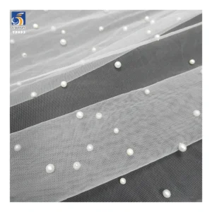 YX893-1 Online Wholesale 118 Inches 3D Beads Pearls Tulle Fabric Bridal 100 Polyester White 3D Mesh Fabric Wedding Tulle...