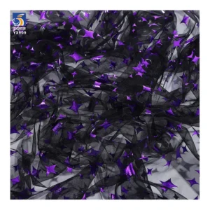 YX909 Mysterious Four-Pointed Star Mesh Fabric 100% Polyester Knitted Purple Stars Foil Printed Halloween Fabric - 100%...