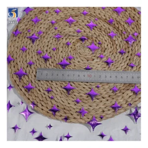 YX909 Mysterious Four-Pointed Star Mesh Fabric 100% Polyester Knitted Purple Stars Foil Printed Halloween Fabric - 100%...