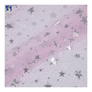 YX910 2026 Rainbow Gradient Tulle Fabric With Gold/Silver Five-Pointed Star Hot Stamping Printed Halloween Fabric for...