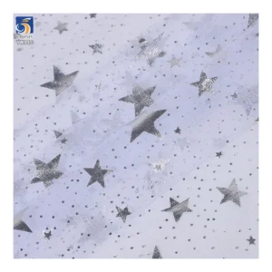 YX910 2026 Rainbow Gradient Tulle Fabric With Gold/Silver Five-Pointed Star Hot Stamping Printed Halloween Fabric for...