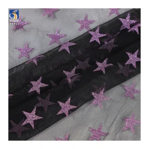 YX911 2026 Festive Halloween Purple Five-Pointed Star Halloween Stretch Mesh Fabric Black Stretch Tulle Fabric With Purple...