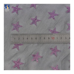 YX911 2026 Festive Halloween Purple Five-Pointed Star Halloween Stretch Mesh Fabric Black Stretch Tulle Fabric With Purple...