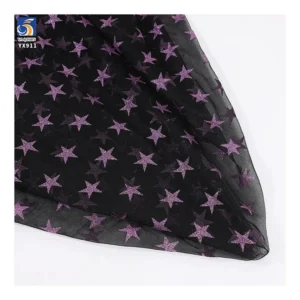 YX911 2026 Festive Halloween Purple Five-Pointed Star Halloween Stretch Mesh Fabric Black Stretch Tulle Fabric With Purple...