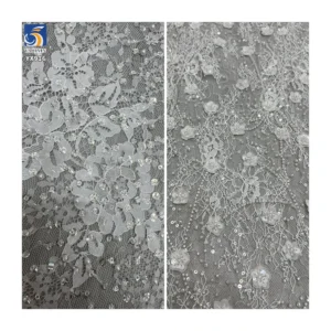YX916 High-End Elegant White Eyelash Lace Fabric Water-Soluble Lace Fabrics With Bone Thread Heavy Embroidery Beads and Tube...