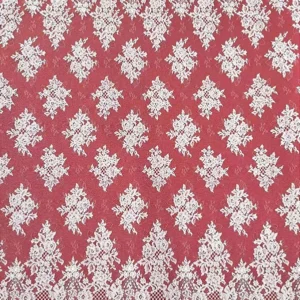 YX916 High-End Elegant White Eyelash Lace Fabric Water-Soluble Lace Fabrics With Bone Thread Heavy Embroidery Beads and Tube...
