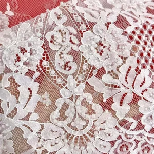YX916 High-End Elegant White Eyelash Lace Fabric Water-Soluble Lace Fabrics With Bone Thread Heavy Embroidery Beads and Tube...