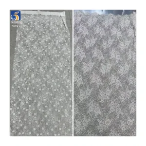 YX916 High-End Elegant White Eyelash Lace Fabric Water-Soluble Lace Fabrics With Bone Thread Heavy Embroidery Beads and Tube...