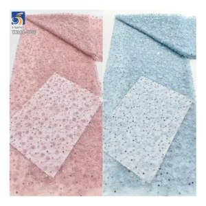 YX918 High Quality Made in China Factory Cheap Chantilly Lace Embroidery Beads 3D Pearls Heavy Lace Fabric Textile - 100%...