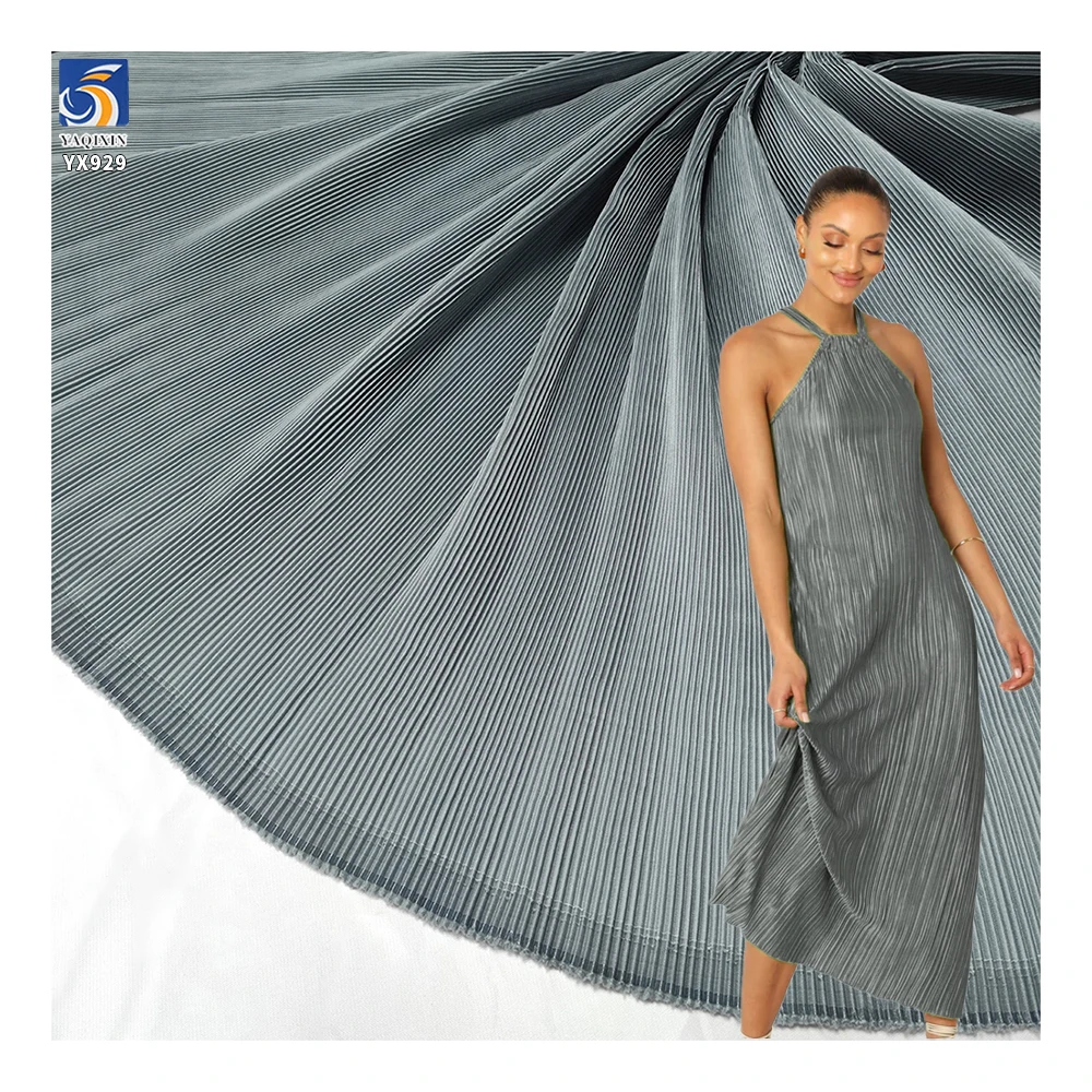 YX929 Minimum Order Quantity 5 Yards Polyester Smooth and Soft Satin Pleated Fabric Satin Pleated Dress Fabric for Women...