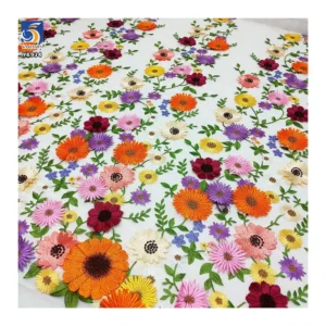 YX934 2026 Three-Dimensional Yarn-Dyed Chrysanthemum Embroidery Fabric Colorful Big Flowers Tulle Mesh 3D Embroidery Fabric...