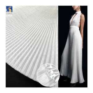 YX936 150cm Width 180gsm 1cm Satin Pleated Fabric Pure White 100% Polyester Liquid Satin Wedding Dress Fabric Textiles...
