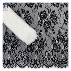YX941 300cm*150cm 100% Nylon Eyelash Lace Fabric Black and White Dress Wedding Dress Eyelash Lace Fabrics Textile Customized...