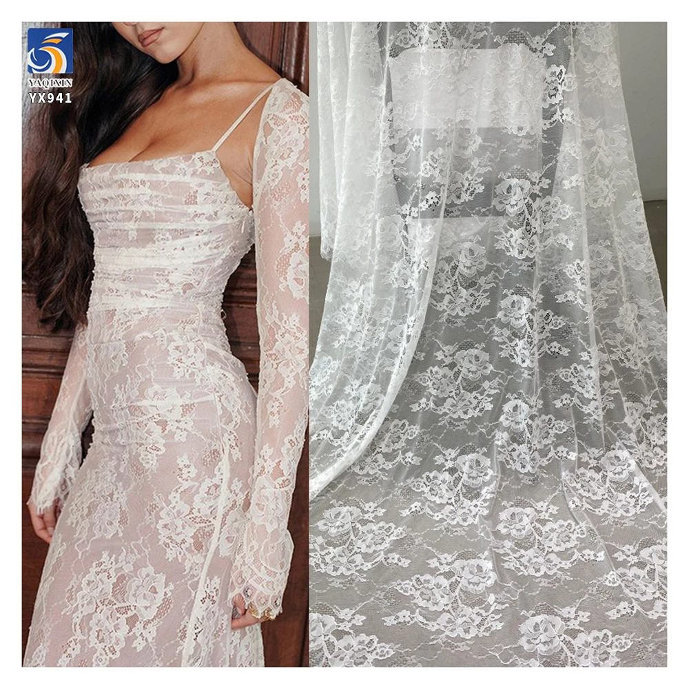 YX941 300cm*150cm 100% Nylon Eyelash Lace Fabric Black and White Dress Wedding Dress Eyelash Lace Fabrics Textile Customized...
