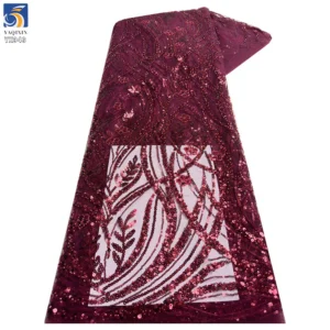 YX943 Customized Europe France Paris London Sequin Lace Fabric Glitter Sequin Shiny Lace Fabric for High-End Party Skirts...