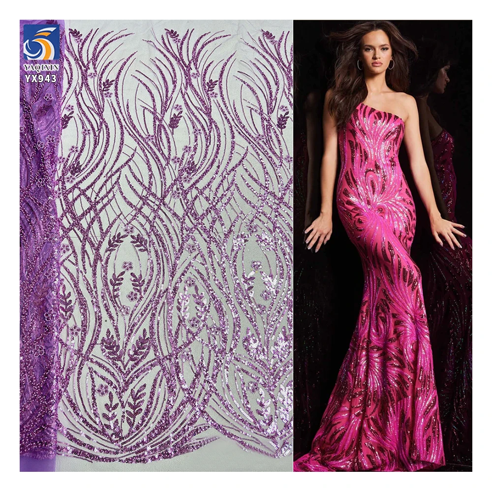 YX943 Customized Europe France Paris London Sequin Lace Fabric Glitter Sequin Shiny Lace Fabric for High-End Party Skirts...