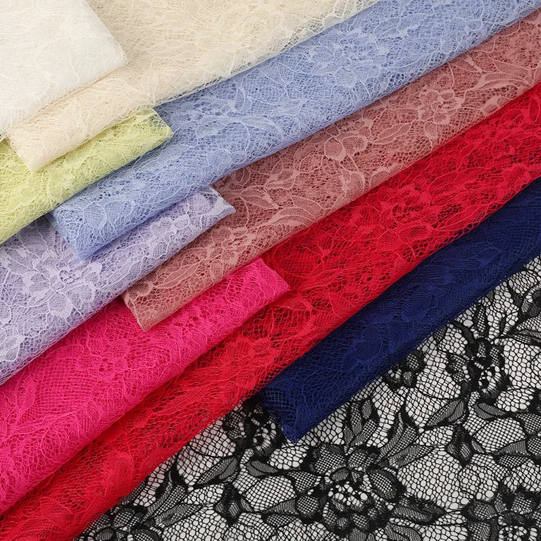 YX946 France Lightweight Soft Florals Polyester Chantilly Lace Dress Fabric Colorful Multicolor Chantilly Lace Fabric...