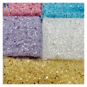 YX950 Cheap Embroidery Multicolor Sequins Beads Lace Fabric Textiles Online Wholesale Mesh Sequins Embroidered Lace Fabric...