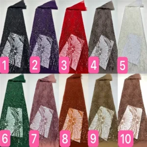 YX954 Cheap Green Africa Ghana Nigeria Tulle Lace Fabrics Polyester Tulle Mesh Sequin Glitter Lace Fabric Textile 2026...