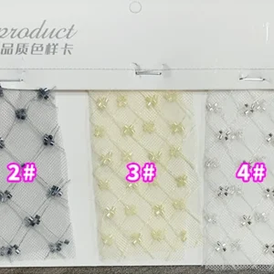 YX958 Checkered Small Plaid Bead Tube Embroidery Lace Fabric Cheap Plaid Beads Mesh Tulle Lace Fabric for Woman Dresses...
