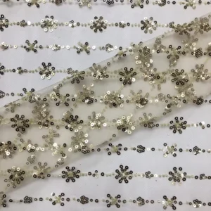 YX959 New Style Floral Design Sequined Polyester Tulle Fabric Glitter Sequin Embroidery Mesh Fabric for Girls Skirt Home...