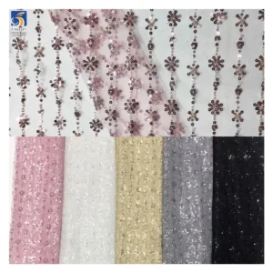 YX959 New Style Floral Design Sequined Polyester Tulle Fabric Glitter Sequin Embroidery Mesh Fabric for Girls Skirt Home Textile