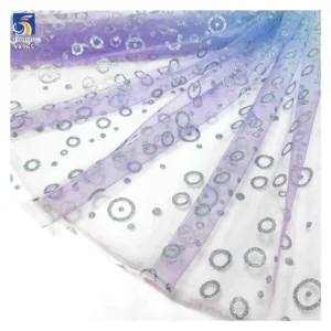 YX965 Blue Purple Gradient Polyester Mesh Glitter-Print Silver Circle Pattern Design Tulle Fabric for Children's Princess...