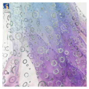 YX965 Blue Purple Gradient Polyester Mesh Glitter-Print Silver Circle Pattern Design Tulle Fabric for Children's Princess...