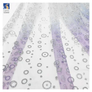 YX965 Blue Purple Gradient Polyester Mesh Glitter-Print Silver Circle Pattern Design Tulle Fabric for Children's Princess...