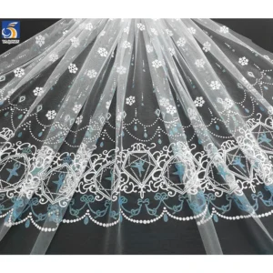 YX967 Clearing Out Inventory at a Loss Cheap Bulk Fabric Wholesale Blue and White Snowflake Printed Tulle Fabric for Sales...