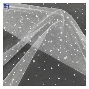 YX969 Custom White Poly Offset Printed Stars and Moon Tulle Polka Dot Printed Tulle Soft Mesh Fabrics for Doll Clothing...