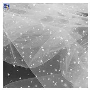 YX969 Custom White Poly Offset Printed Stars and Moon Tulle Polka Dot Printed Tulle Soft Mesh Fabrics for Doll Clothing...
