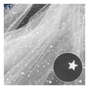 YX969 Custom White Poly Offset Printed Stars and Moon Tulle Polka Dot Printed Tulle Soft Mesh Fabrics for Doll Clothing...