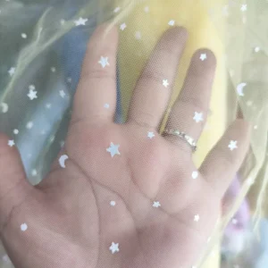 YX969 Custom White Poly Offset Printed Stars and Moon Tulle Polka Dot Printed Tulle Soft Mesh Fabrics for Doll Clothing...