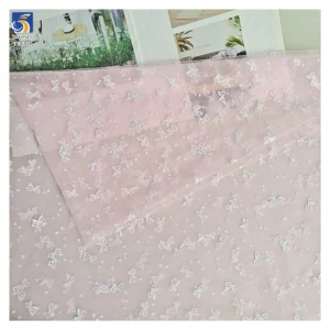 YX970 Plain White Soft Mesh Bow Print Tulle Fabric Festive White Polyester Valentine's Day Romantic Polka Dots Fabric...