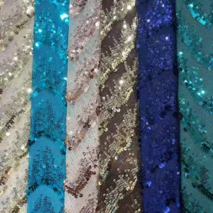 YX975 350gsm Heavyweight Wave Designs Embroidered Mesh Lace Sequin Fabric by the Yard Evening Gown Sequin Knit Fabric...