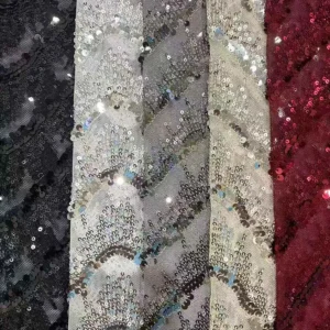 YX975 350gsm Heavyweight Wave Designs Embroidered Mesh Lace Sequin Fabric by the Yard Evening Gown Sequin Knit Fabric...