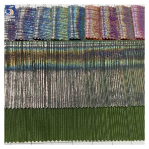 YX979 200gsm New Material Design Holographic Film Knit Stretch Toothpick Stripe Fabric High Quality Laser Lurex Fabric...