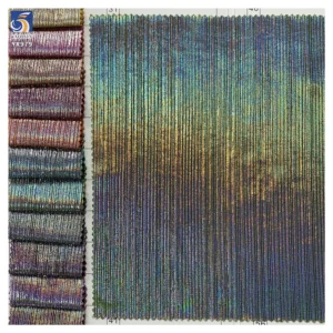 YX979 200gsm New Material Design Holographic Film Knit Stretch Toothpick Stripe Fabric High Quality Laser Lurex Fabric...