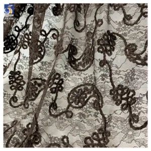 YX986 New Type Design Chenille Cashew Pattern Paisley Lace Fabric With Sequin Embroidered Mesh Chantilly Paisley Lace...