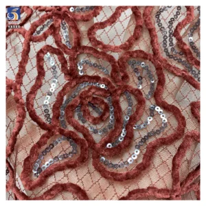 YX988 3D Flowers Embroidered Chenille Materials Chantilly Lace Fabric China Style Red Rose Flowers Embroidery Mesh Lace...