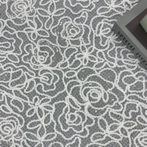 YX988 3D Flowers Embroidered Chenille Materials Chantilly Lace Fabric China Style Red Rose Flowers Embroidery Mesh Lace...