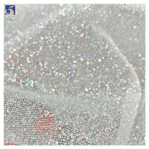 YX992-1 2026 Holographic Super White Dust Glitter Tulle Fabric 100% Polyester Soft Flash Spark Mesh for Wedding Brides...